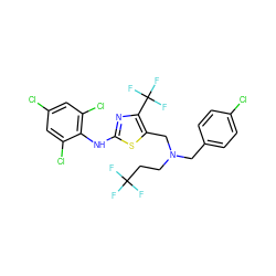 FC(F)(F)CCN(Cc1ccc(Cl)cc1)Cc1sc(Nc2c(Cl)cc(Cl)cc2Cl)nc1C(F)(F)F ZINC000028133754