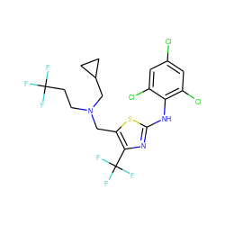 FC(F)(F)CCN(Cc1sc(Nc2c(Cl)cc(Cl)cc2Cl)nc1C(F)(F)F)CC1CC1 ZINC000028124804