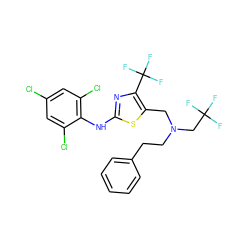 FC(F)(F)CN(CCc1ccccc1)Cc1sc(Nc2c(Cl)cc(Cl)cc2Cl)nc1C(F)(F)F ZINC000028133491