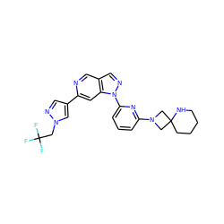 FC(F)(F)Cn1cc(-c2cc3c(cn2)cnn3-c2cccc(N3CC4(CCCCN4)C3)n2)cn1 ZINC000211024592