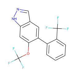 FC(F)(F)Oc1cc2[nH]ncc2cc1-c1ccccc1C(F)(F)F ZINC000169326344