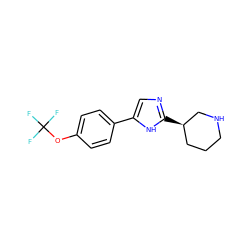 FC(F)(F)Oc1ccc(-c2cnc([C@@H]3CCCNC3)[nH]2)cc1 ZINC000386448311