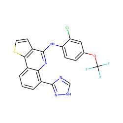 FC(F)(F)Oc1ccc(Nc2nc3c(-c4nc[nH]n4)cccc3c3sccc23)c(Cl)c1 ZINC000084617360