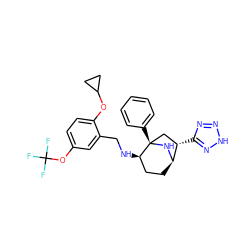 FC(F)(F)Oc1ccc(OC2CC2)c(CN[C@@H]2CC[C@H]3N[C@@]2(c2ccccc2)C[C@@H]3c2nn[nH]n2)c1 ZINC000169353283