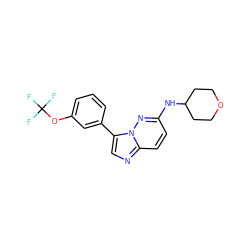 FC(F)(F)Oc1cccc(-c2cnc3ccc(NC4CCOCC4)nn23)c1 ZINC000033943550