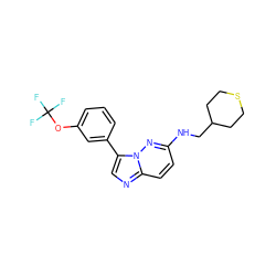 FC(F)(F)Oc1cccc(-c2cnc3ccc(NCC4CCSCC4)nn23)c1 ZINC000113133677