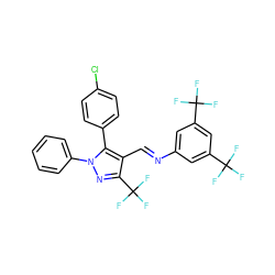 FC(F)(F)c1cc(/N=C/c2c(C(F)(F)F)nn(-c3ccccc3)c2-c2ccc(Cl)cc2)cc(C(F)(F)F)c1 ZINC000084596053