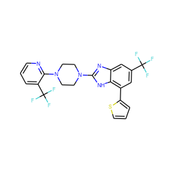 FC(F)(F)c1cc(-c2cccs2)c2[nH]c(N3CCN(c4ncccc4C(F)(F)F)CC3)nc2c1 ZINC000038157643