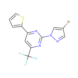 FC(F)(F)c1cc(-c2cccs2)nc(-n2cc(Br)cn2)n1 ZINC000002466147