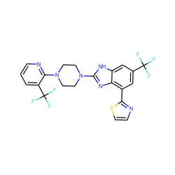 FC(F)(F)c1cc(-c2nccs2)c2nc(N3CCN(c4ncccc4C(F)(F)F)CC3)[nH]c2c1 ZINC000035881794