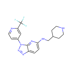 FC(F)(F)c1cc(-n2nnc3ccc(NCC4CCNCC4)nc32)ccn1 ZINC000073276530