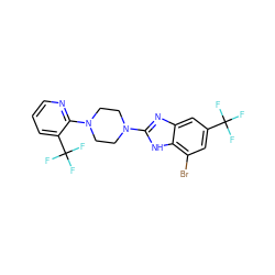 FC(F)(F)c1cc(Br)c2[nH]c(N3CCN(c4ncccc4C(F)(F)F)CC3)nc2c1 ZINC000038157651