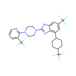 FC(F)(F)c1cc(C2CCC(C(F)(F)F)CC2)c2nc(N3CCN(c4ncccc4C(F)(F)F)CC3)[nH]c2c1 ZINC000038157638