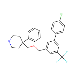 FC(F)(F)c1cc(COCC2(c3ccccc3)CCNCC2)cc(-c2ccc(Cl)cc2)c1 ZINC000144205538