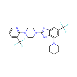 FC(F)(F)c1cc(N2CCCCC2)c2[nH]c(N3CCN(c4ncccc4C(F)(F)F)CC3)nc2c1 ZINC000035783901