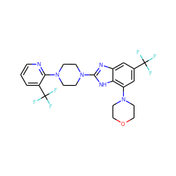 FC(F)(F)c1cc(N2CCOCC2)c2[nH]c(N3CCN(c4ncccc4C(F)(F)F)CC3)nc2c1 ZINC000038157639