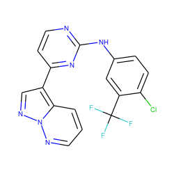 FC(F)(F)c1cc(Nc2nccc(-c3cnn4ncccc34)n2)ccc1Cl ZINC000013582596