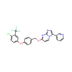 FC(F)(F)c1cc(Oc2ccc(COc3ccn4c(-c5cccnc5)cnc4n3)cc2)ccc1Cl ZINC000473171694