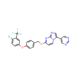 FC(F)(F)c1cc(Oc2ccc(COc3ccn4c(-c5cncnc5)cnc4n3)cc2)ccc1Cl ZINC000473169333