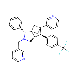 FC(F)(F)c1ccc([C@H]2[C@H]3CN(Cc4cccnc4)[C@H](c4ccccc4)C34CC2(c2cccnc2)C4)cc1 ZINC000013812955