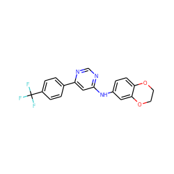 FC(F)(F)c1ccc(-c2cc(Nc3ccc4c(c3)OCCO4)ncn2)cc1 ZINC000003926795