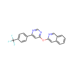 FC(F)(F)c1ccc(-c2cc(Oc3cc4ccccc4cn3)ncn2)cc1 ZINC000014974073