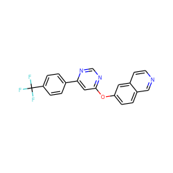 FC(F)(F)c1ccc(-c2cc(Oc3ccc4cnccc4c3)ncn2)cc1 ZINC000014974065