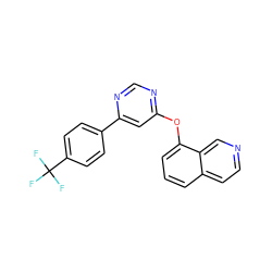 FC(F)(F)c1ccc(-c2cc(Oc3cccc4ccncc34)ncn2)cc1 ZINC000014974082