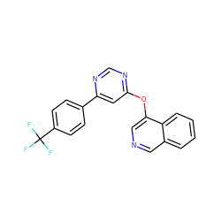 FC(F)(F)c1ccc(-c2cc(Oc3cncc4ccccc34)ncn2)cc1 ZINC000014974094