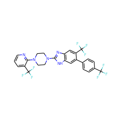 FC(F)(F)c1ccc(-c2cc3[nH]c(N4CCN(c5ncccc5C(F)(F)F)CC4)nc3cc2C(F)(F)F)cc1 ZINC000038157653