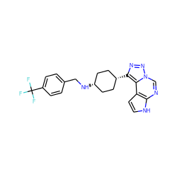 FC(F)(F)c1ccc(CN[C@H]2CC[C@@H](c3nnn4cnc5[nH]ccc5c34)CC2)cc1 ZINC001772603307