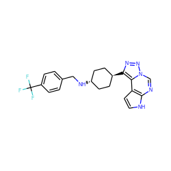 FC(F)(F)c1ccc(CN[C@H]2CC[C@H](c3nnn4cnc5[nH]ccc5c34)CC2)cc1 ZINC001772579748