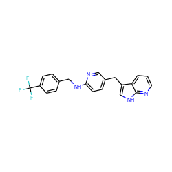 FC(F)(F)c1ccc(CNc2ccc(Cc3c[nH]c4ncccc34)cn2)cc1 ZINC000034660430