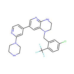 FC(F)(F)c1ccc(Cl)cc1CN1CCNc2ncc(-c3ccnc(N4CCNCC4)c3)cc21 ZINC000043176711