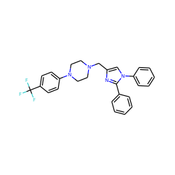 FC(F)(F)c1ccc(N2CCN(Cc3cn(-c4ccccc4)c(-c4ccccc4)n3)CC2)cc1 ZINC000013491645