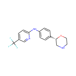 FC(F)(F)c1ccc(Nc2ccc([C@H]3CNCCO3)cc2)nc1 ZINC000149957609