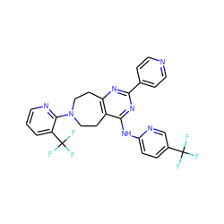 FC(F)(F)c1ccc(Nc2nc(-c3ccncc3)nc3c2CCN(c2ncccc2C(F)(F)F)CC3)nc1 ZINC000144928664