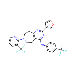 FC(F)(F)c1ccc(Nc2nc(-c3ccoc3)nc3c2CCN(c2ncccc2C(F)(F)F)CC3)cc1 ZINC000144905737