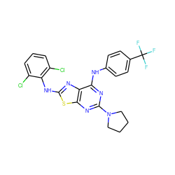 FC(F)(F)c1ccc(Nc2nc(N3CCCC3)nc3sc(Nc4c(Cl)cccc4Cl)nc23)cc1 ZINC000044386780