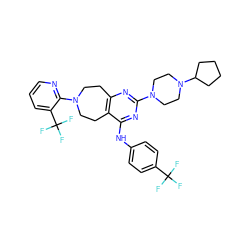 FC(F)(F)c1ccc(Nc2nc(N3CCN(C4CCCC4)CC3)nc3c2CCN(c2ncccc2C(F)(F)F)CC3)cc1 ZINC000066262240