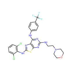 FC(F)(F)c1ccc(Nc2nc(NCCN3CCOCC3)nc3sc(Nc4c(Cl)cccc4Cl)nc23)cc1 ZINC000043202263