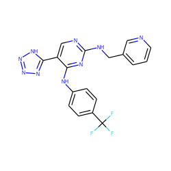 FC(F)(F)c1ccc(Nc2nc(NCc3cccnc3)ncc2-c2nnn[nH]2)cc1 ZINC000040405328