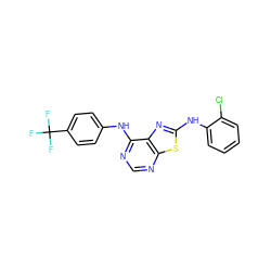 FC(F)(F)c1ccc(Nc2ncnc3sc(Nc4ccccc4Cl)nc23)cc1 ZINC000040876238