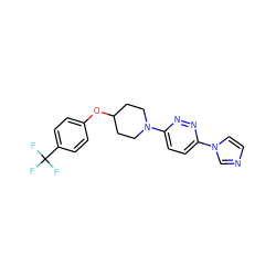 FC(F)(F)c1ccc(OC2CCN(c3ccc(-n4ccnc4)nn3)CC2)cc1 ZINC000045351843