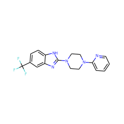 FC(F)(F)c1ccc2[nH]c(N3CCN(c4ccccn4)CC3)nc2c1 ZINC000034659290