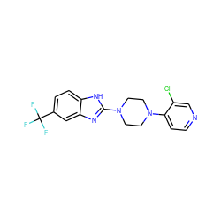 FC(F)(F)c1ccc2[nH]c(N3CCN(c4ccncc4Cl)CC3)nc2c1 ZINC000038157621