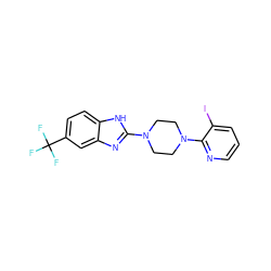 FC(F)(F)c1ccc2[nH]c(N3CCN(c4ncccc4I)CC3)nc2c1 ZINC000035903013