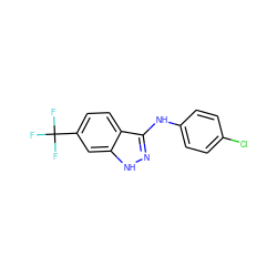 FC(F)(F)c1ccc2c(Nc3ccc(Cl)cc3)n[nH]c2c1 ZINC001503999729