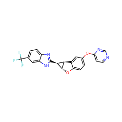 FC(F)(F)c1ccc2nc([C@@H]3[C@H]4Oc5ccc(Oc6ccncn6)cc5[C@@H]43)[nH]c2c1 ZINC000207814570