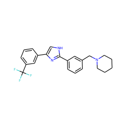 FC(F)(F)c1cccc(-c2c[nH]c(-c3cccc(CN4CCCCC4)c3)n2)c1 ZINC000039351453